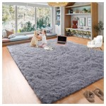 (160cm x 230cm (5ft 4in x 7ft 8in), Grey) Non-Slip Fluffy Long Pile Rug for Living Room and Hallway
